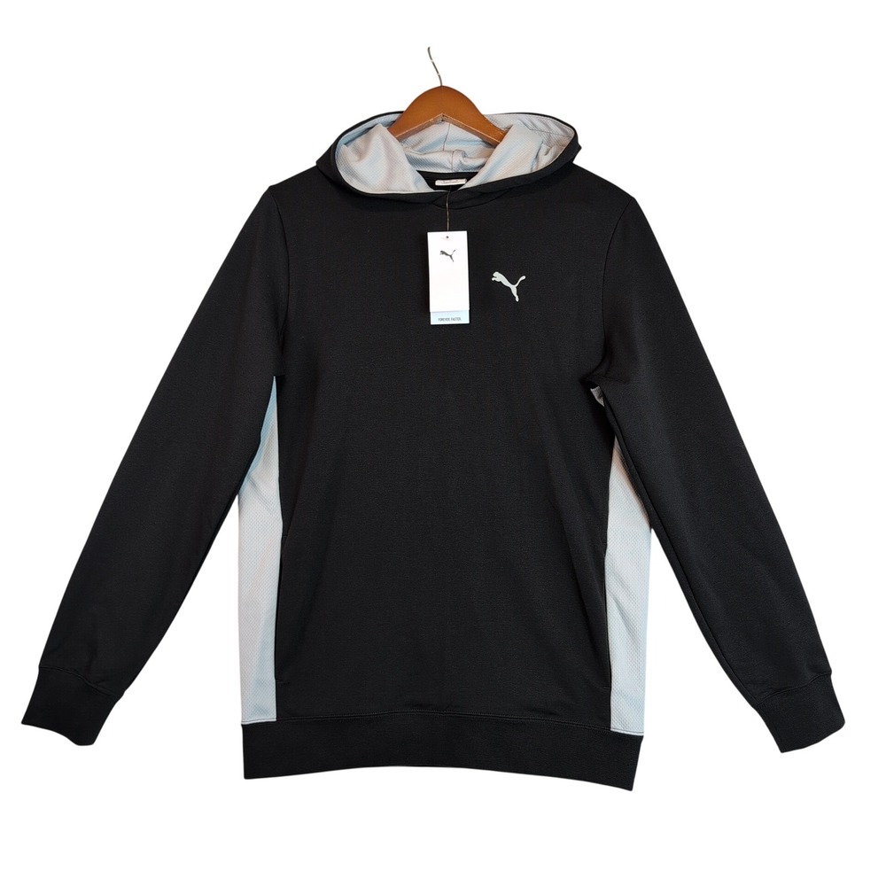 Puma ESS Dynamic Hoodie FT Black Grey Colorblock Pullover 686098 01 Mens Small